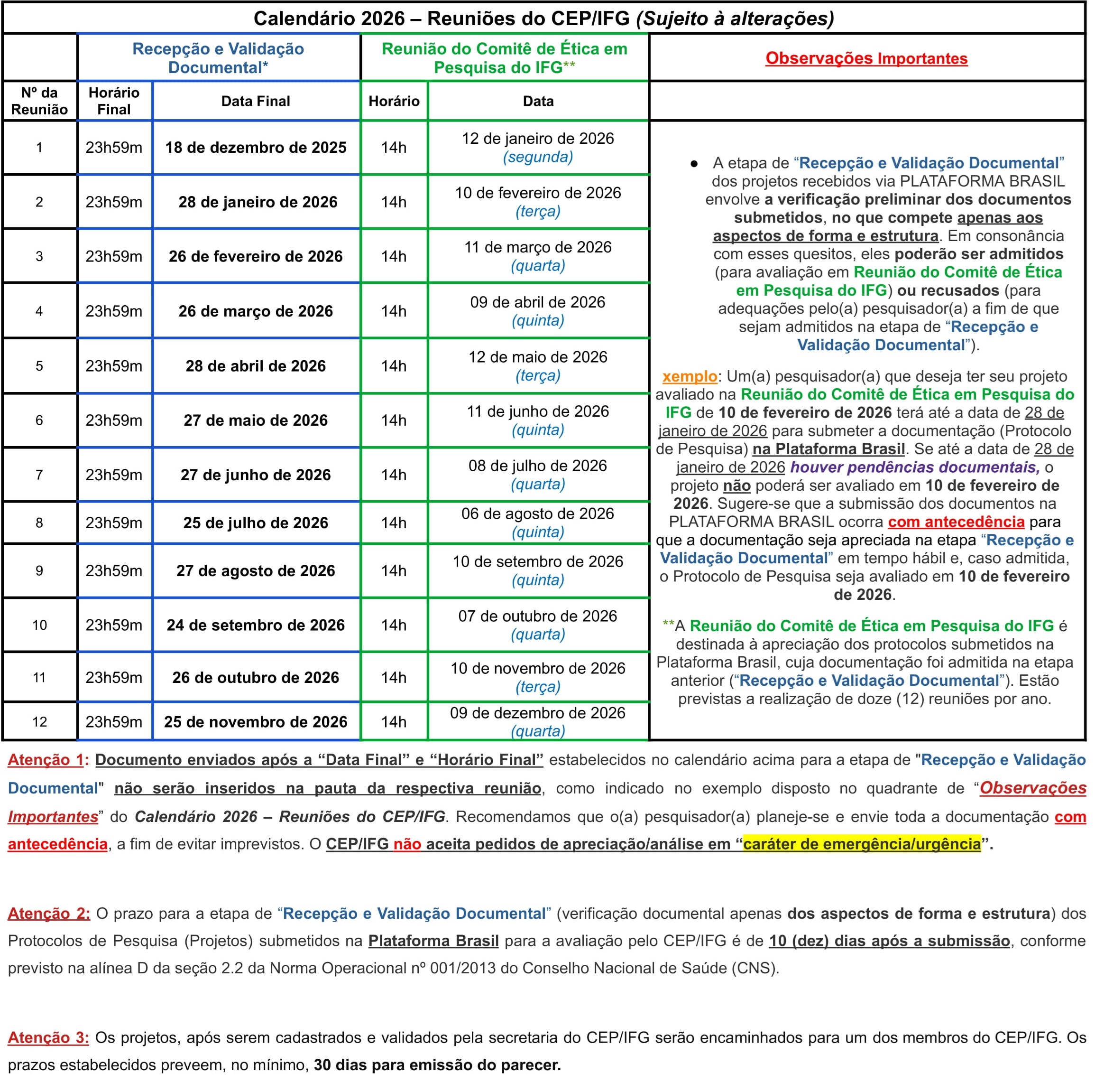 Calendário de Reuniões 2026