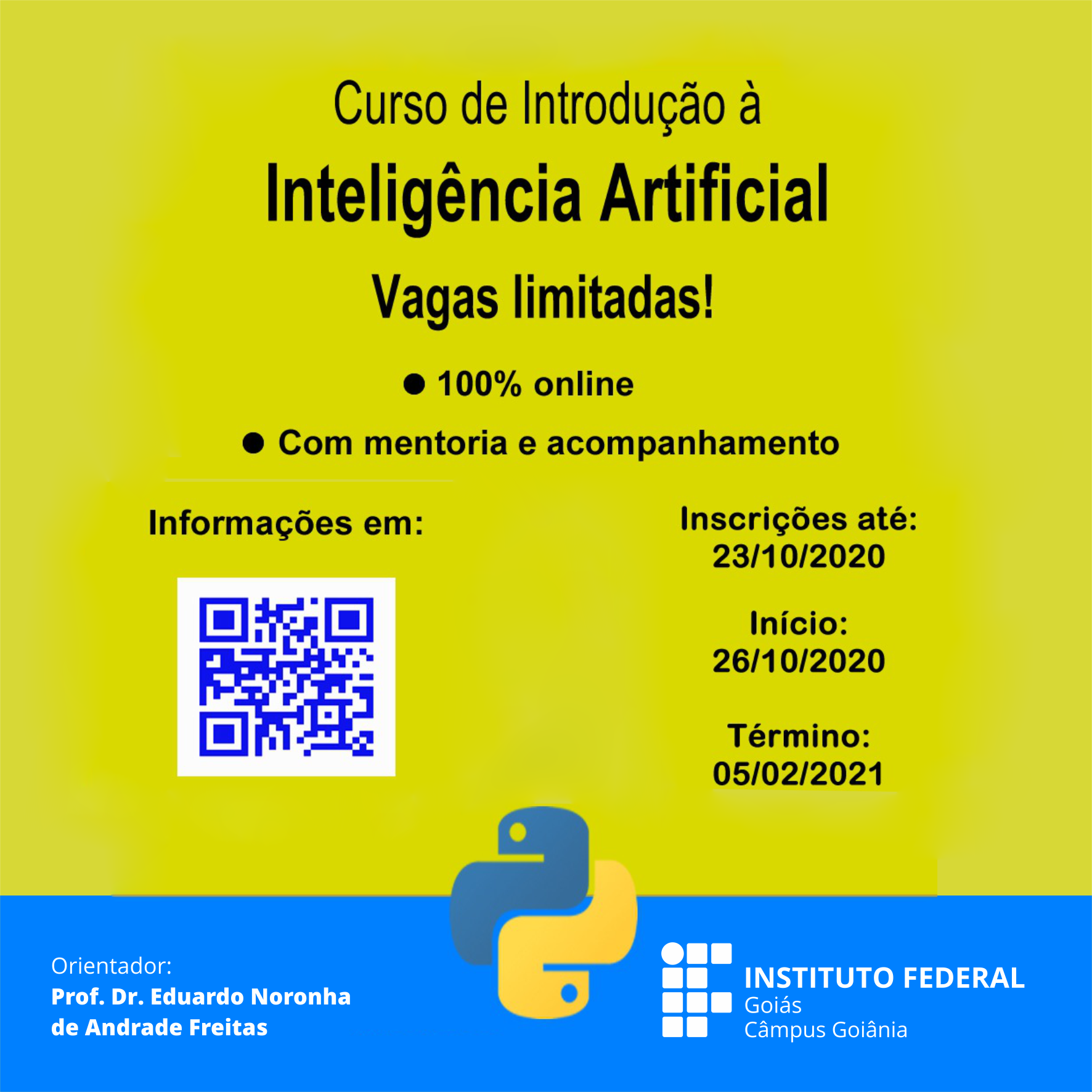 As inscrições no curso vão até o dia 23 de outubro pelo link