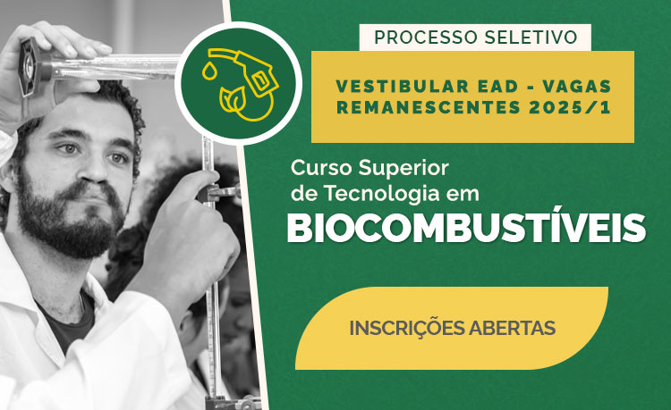 Inscrições abertas para novo vestibular para curso EaD de Tecnologia em Biocombustíveis