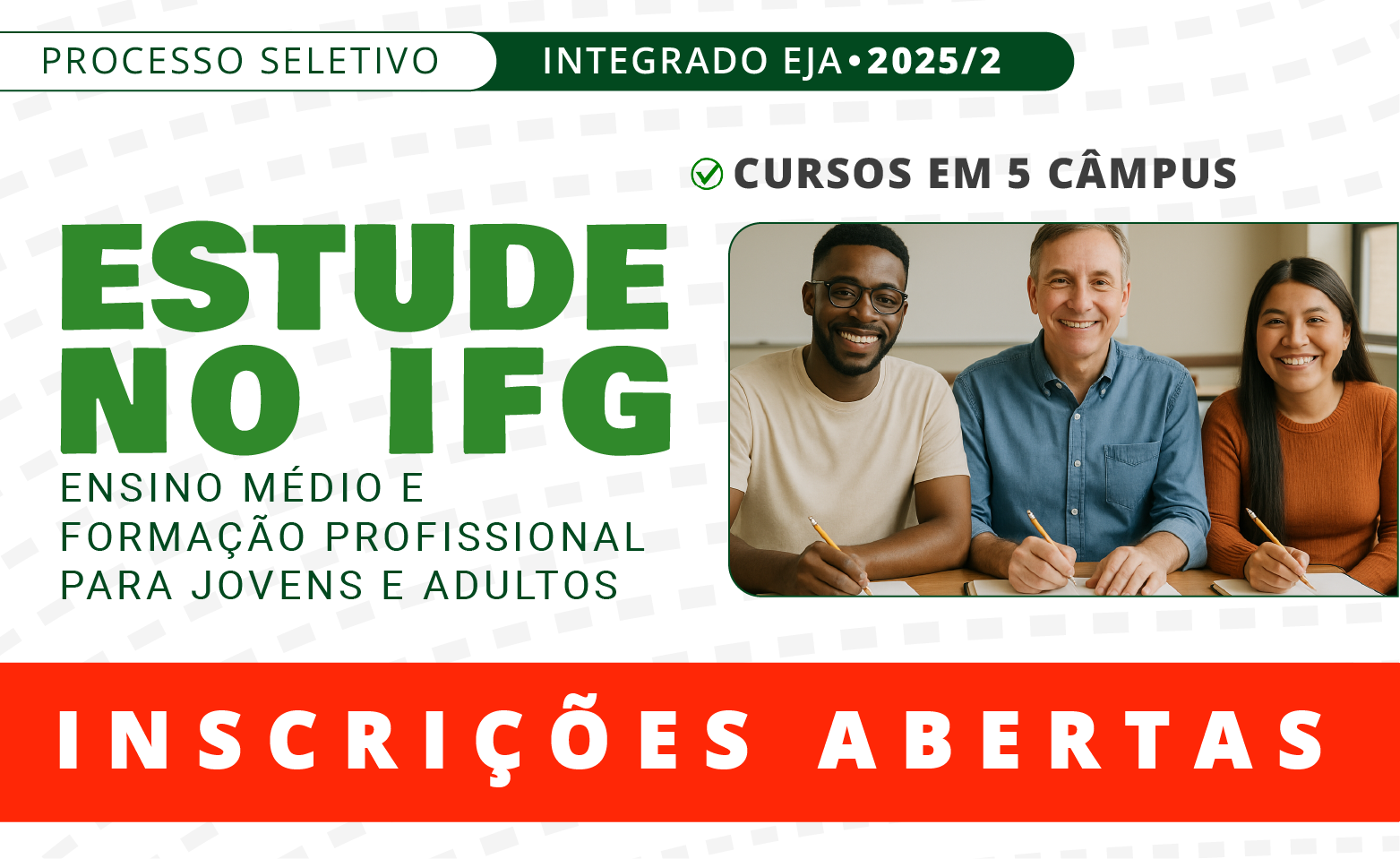 São ofertadas 167 vagas em 5 câmpus. Seleção será feita por meio de palestra e sorteio das vagas