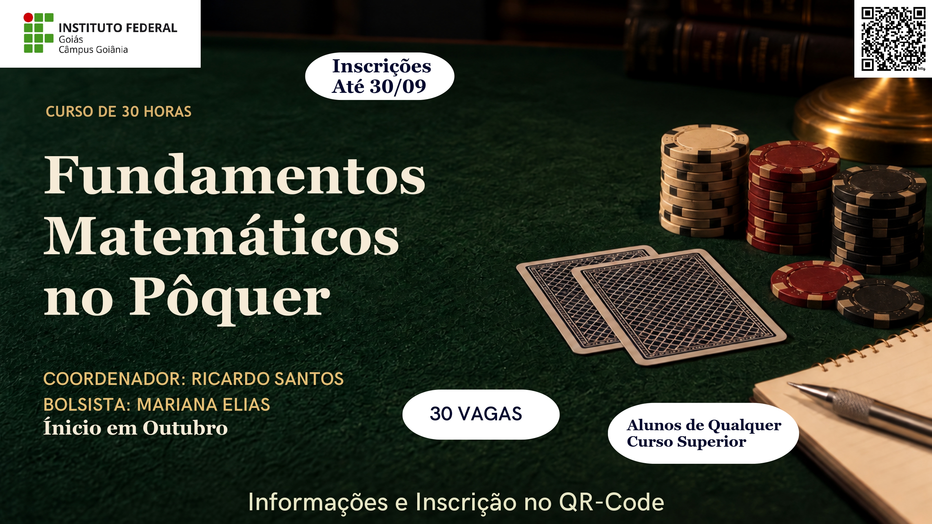 Inscrições abertas no projeto de ensino que utiliza o pôquer como ferramenta para explorar conceitos matemáticos.
