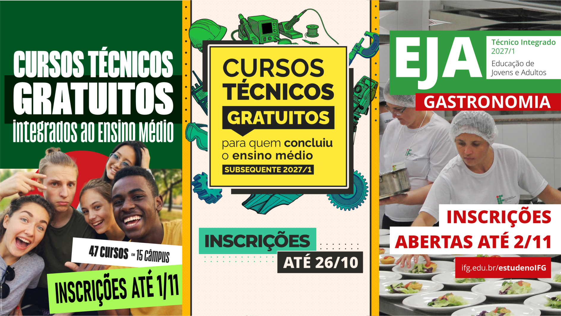 IFG oferece vagas em cursos técnicos gratuitos nas modalidades integrados,subsequentes e EJA para ingresso em 2027.
