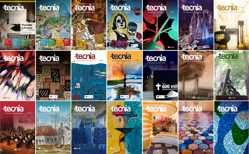 Capas de várias edições da revista Tecnia