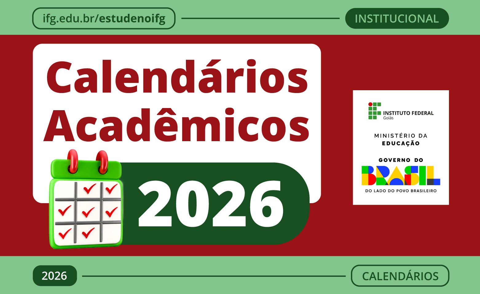 Os calendários acadêmicos 2026 estão disponíveis